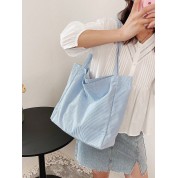 Blue Tote Bag Brown Handle