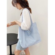 Blue Tote Bag Brown Handle