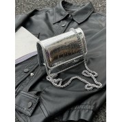 Black Leather Crossbody Bag Silver Chain