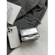 Black Leather Crossbody Bag Silver Chain