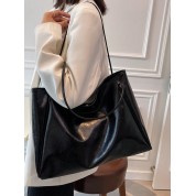 Plain Black Leather Tote Bag