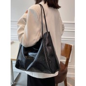 Plain Black Leather Tote Bag