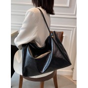 Plain Black Leather Tote Bag