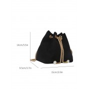 Black Bucket Drawstring Crossbody Bag