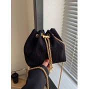 Black Bucket Drawstring Crossbody Bag