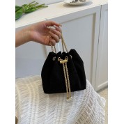 Black Bucket Drawstring Crossbody Bag