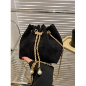 Black Bucket Drawstring Crossbody Bag