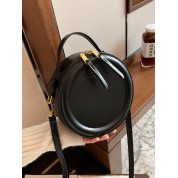 Round Black Leather Crossbody Bag