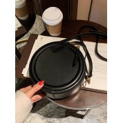 Round Black Leather Crossbody Bag