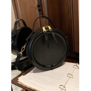 Round Black Leather Crossbody Bag