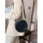 Round Black Leather Crossbody Bag