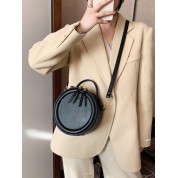 Round Black Leather Crossbody Bag