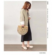 Black Straw Circle Tote Bag