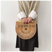 Black Straw Circle Tote Bag