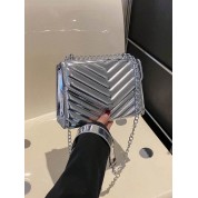 Metallic Quilted Chain Flap Square Bag