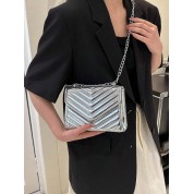 Metallic Quilted Chain Flap Square Bag