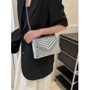 Metallic Quilted Chain Flap Square Bag