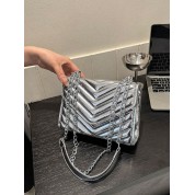 Metallic Quilted Chain Flap Square Bag