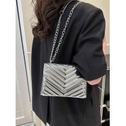 Metallic Quilted Chain Flap Square Bag