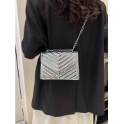 Metallic Quilted Chain Flap Square Bag