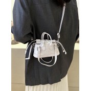 White Leather Drawstring Bucket Bag