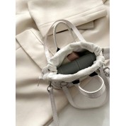 White Leather Drawstring Bucket Bag