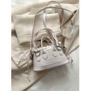 White Leather Drawstring Bucket Bag