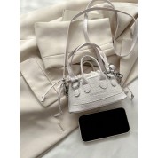 White Leather Drawstring Bucket Bag