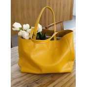 Large Yellow Leather Tote Bag