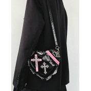 Black Leather Shoulder Bag Silver Hardware