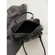 Black Leather Shoulder Bag With Pockets