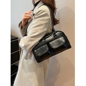 Black Leather Shoulder Bag With Pockets