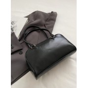 Black Leather Shoulder Bag With Pockets