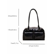 Black Leather Shoulder Bag With Pockets