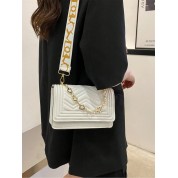 White Crossbody Bag With Gold Chain