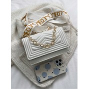 White Crossbody Bag With Gold Chain