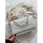 White Crossbody Bag With Gold Chain