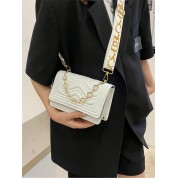 White Crossbody Bag With Gold Chain