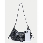 Black Shoulder Bag With Silver Chain Strap