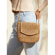 Metallic Striped Straw Beach Bag