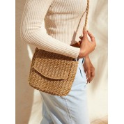 Metallic Striped Straw Beach Bag