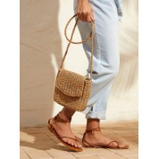 Metallic Striped Straw Beach Bag