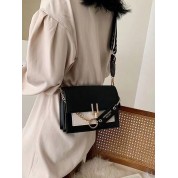 Black Leather Flap Over Shoulder Bag