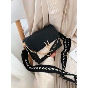 Black Leather Flap Over Shoulder Bag