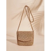 Metallic Striped Straw Beach Bag