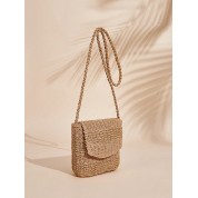 Metallic Striped Straw Beach Bag