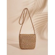 Metallic Striped Straw Beach Bag