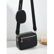 Black Shoulder Bag With Compartments