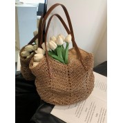 Straw Tote Bags With Leather Handles