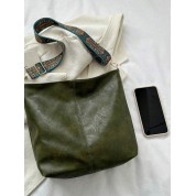 Wide Strap Leather Shoulder Bag